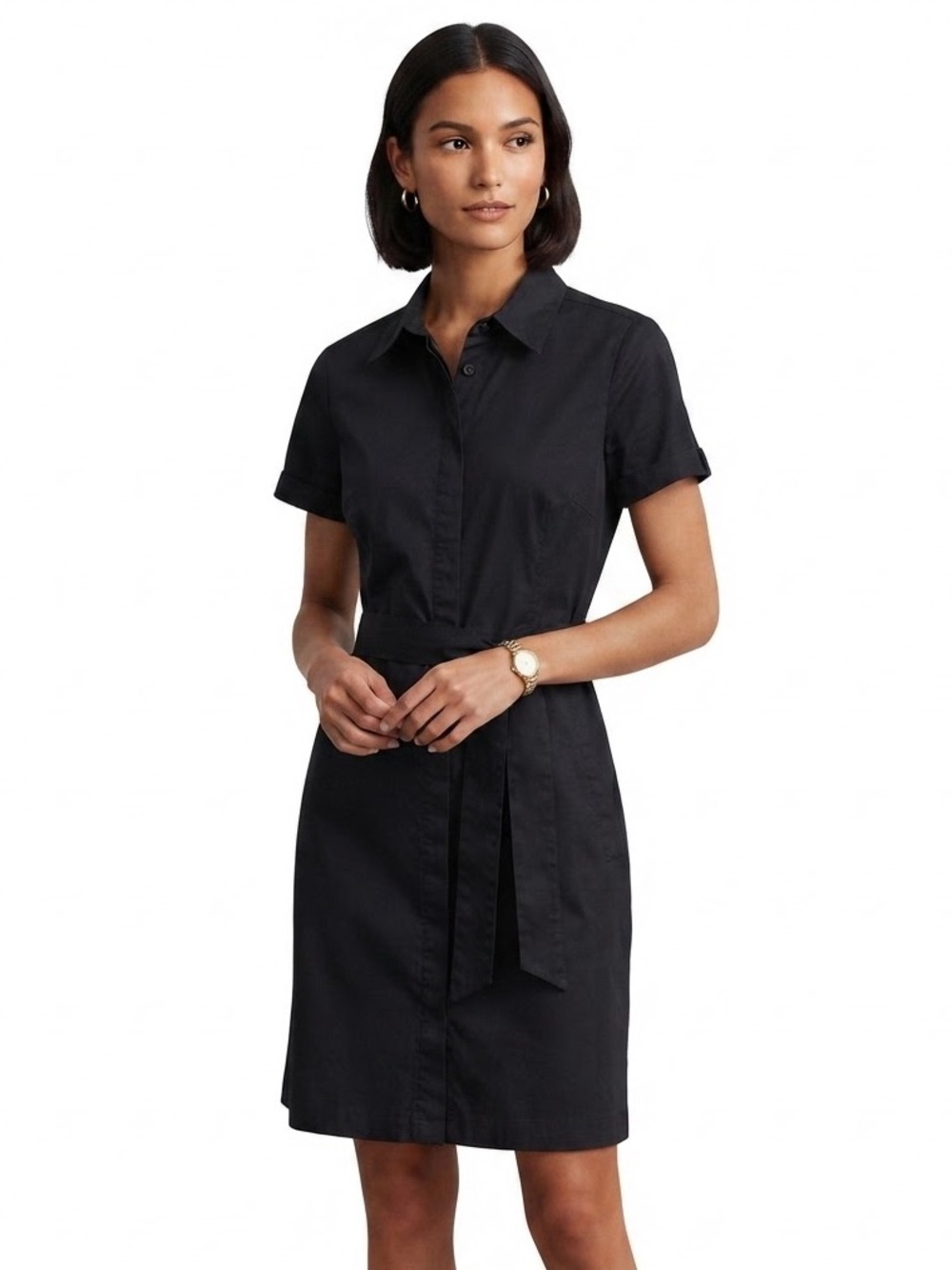 Banana Republic Black Cotton Utility Shirt Dress with Belt